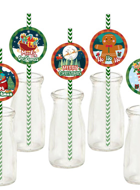 Santa Claus Snowman Elk Party Disposable Straw Flag Christm