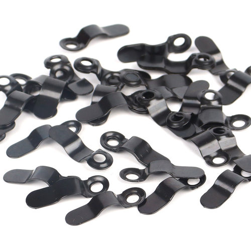 Black bow shaped shrapnel backplate, silver pressure plate,