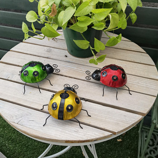 Solar powered iron ladybug simulation insect metal crafts h