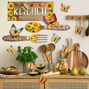 Sunflower spoon fork simulation wooden board kitchen wall s