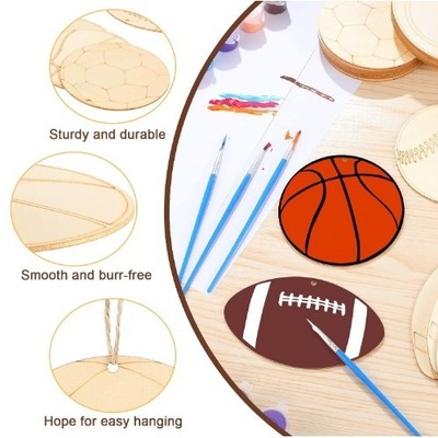 Wooden unfinished football, volleyball, baseball, basketbal
