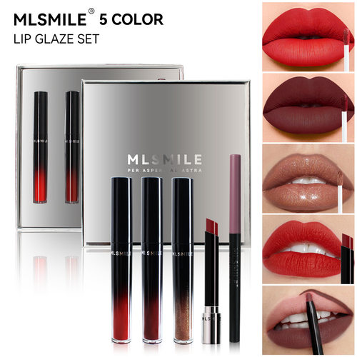 Mouth red lip glaze lipliner set, lasting natural moisturiz
