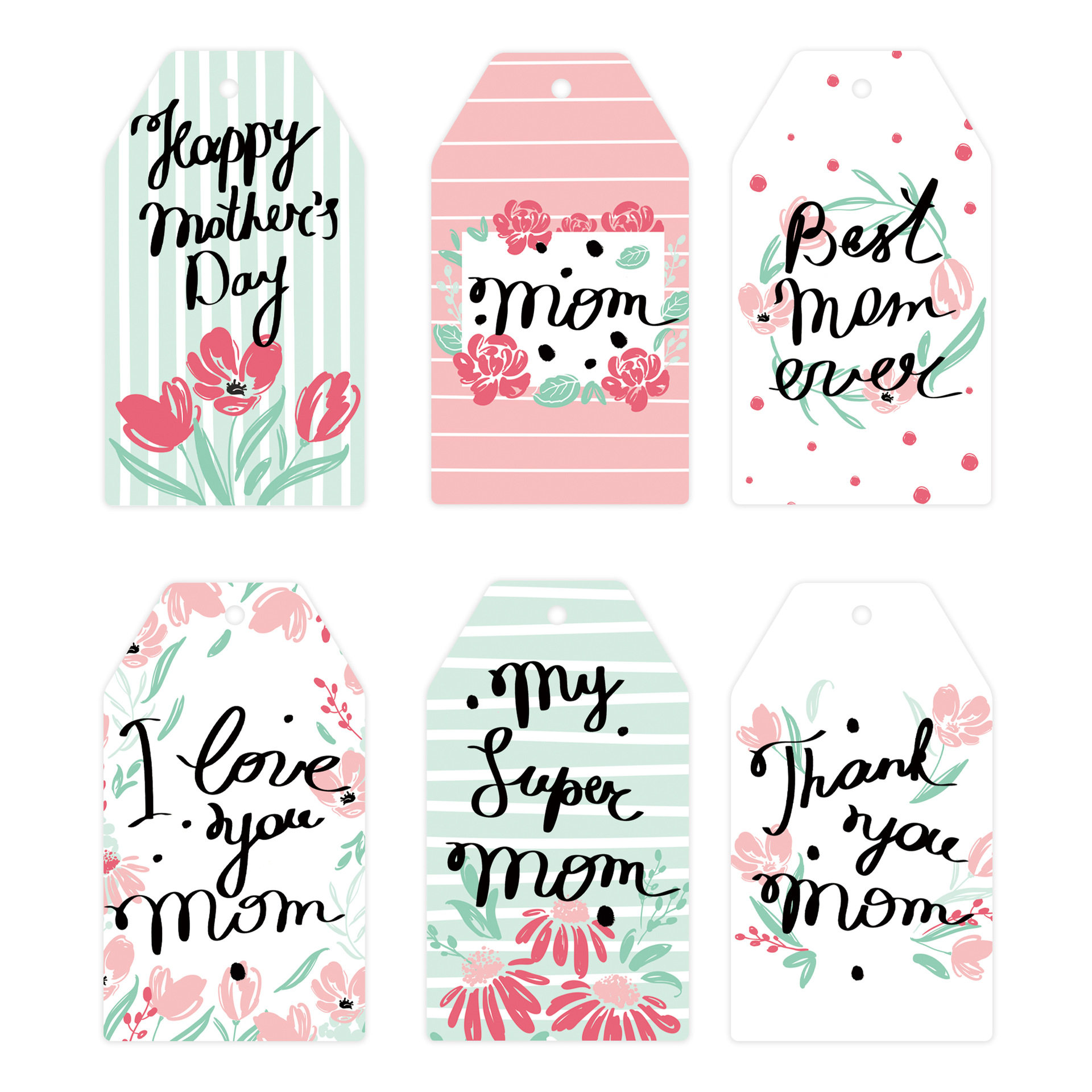 Happy Mother's Day themed hang tag, Mother's Day love flowe