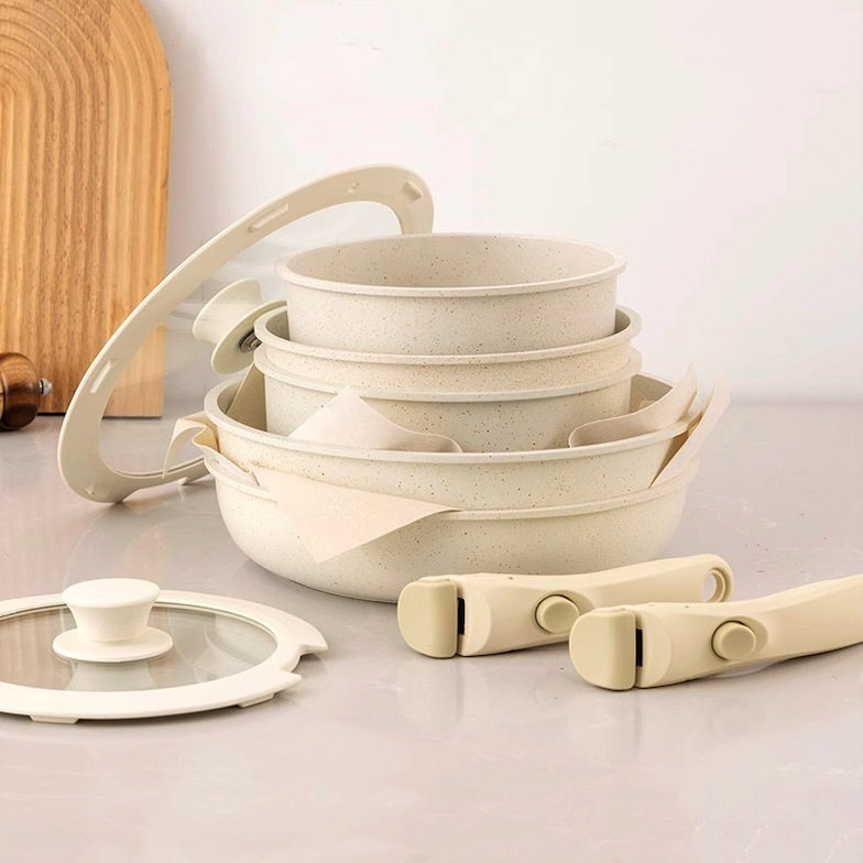 Detachable cookware set, non stick pan, flat bottomed pan,