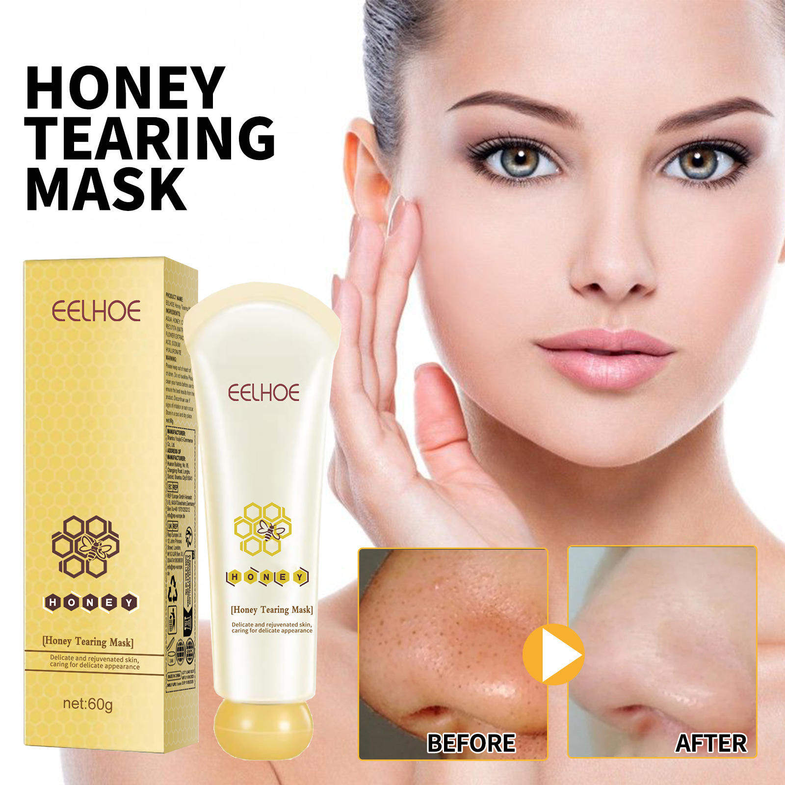 EELHOE Honey Tear facial mask Firms Pores Dark Yellow Brigh