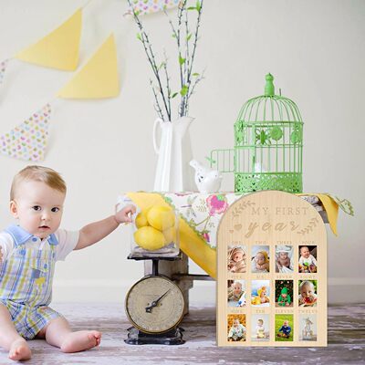 Newborn's first milestone photo frame, wooden baby commemor
