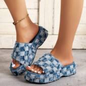 Washed Denim Women Platform Slippers