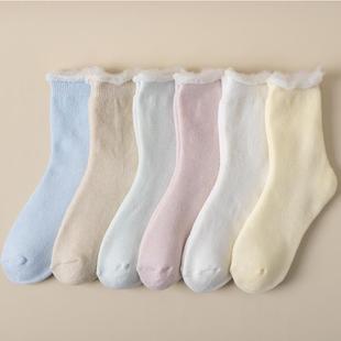 Autumn and Winter Women's Woolen Hoop Socks Solid Color Cur