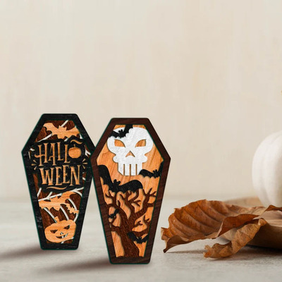 Halloween coffins, wooden crafts, wooden carvings, ornament
