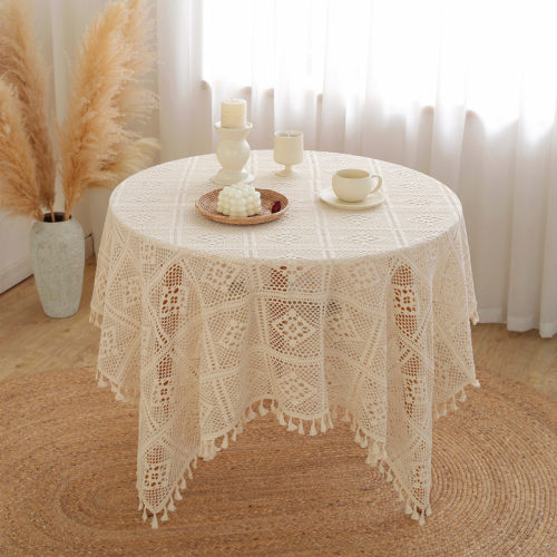 Nordic style hollow lace tablecloth cover, rectangular whit