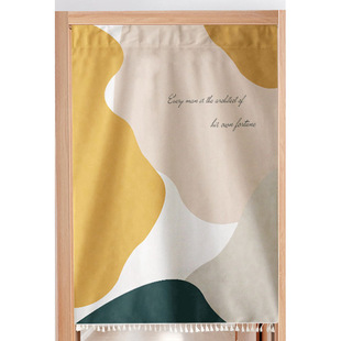 Nordic fresh fabric door curtain, home tassel blocking curt