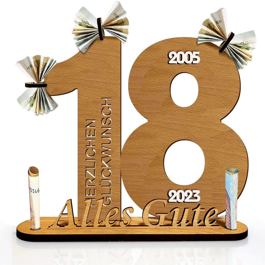 Wooden wallet 18th birthday cash gift ornament, digital mil
