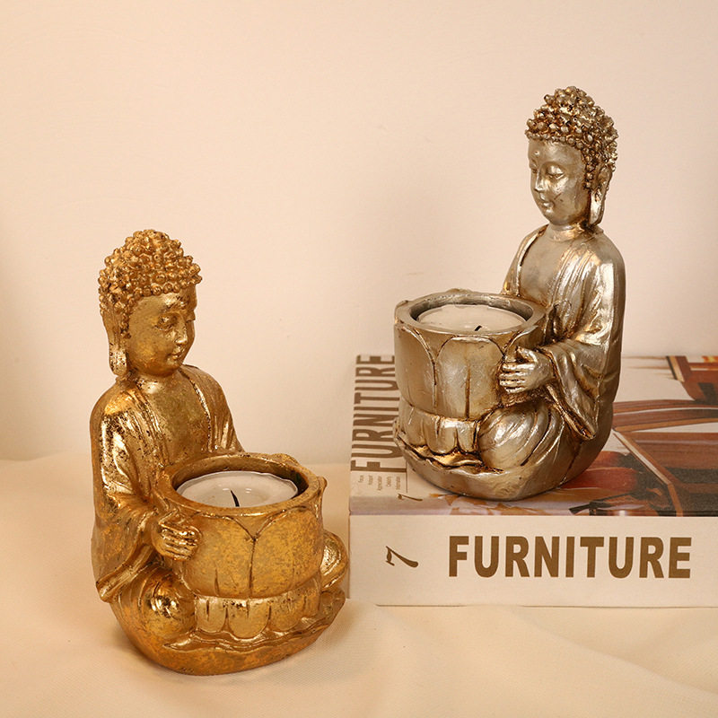 Resin Buddha statue candle holder decoration antique entran图片