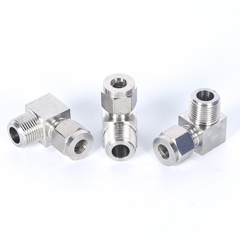 304不锈钢卡套弯头 90度直角弯头6 8 10 12外丝直角卡套接头2分