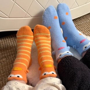 【比奇堡居民】丑鱼袜子冬季毛绒保暖加厚睡眠袜家居地毯袜中筒袜