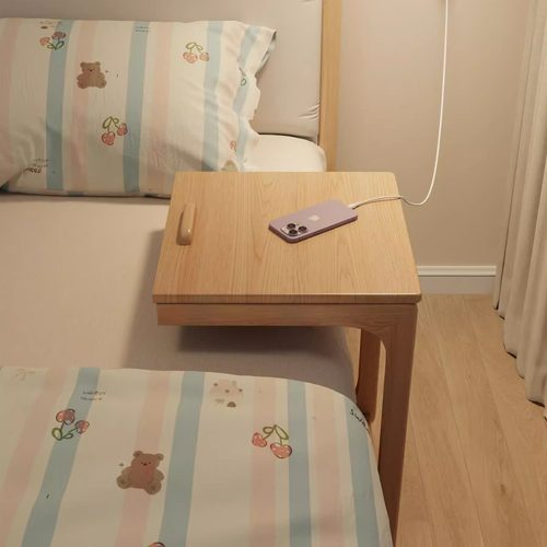 可移动床边桌床头柜家用卧室客厅实木腿带轮茶几小桌子床头置物架