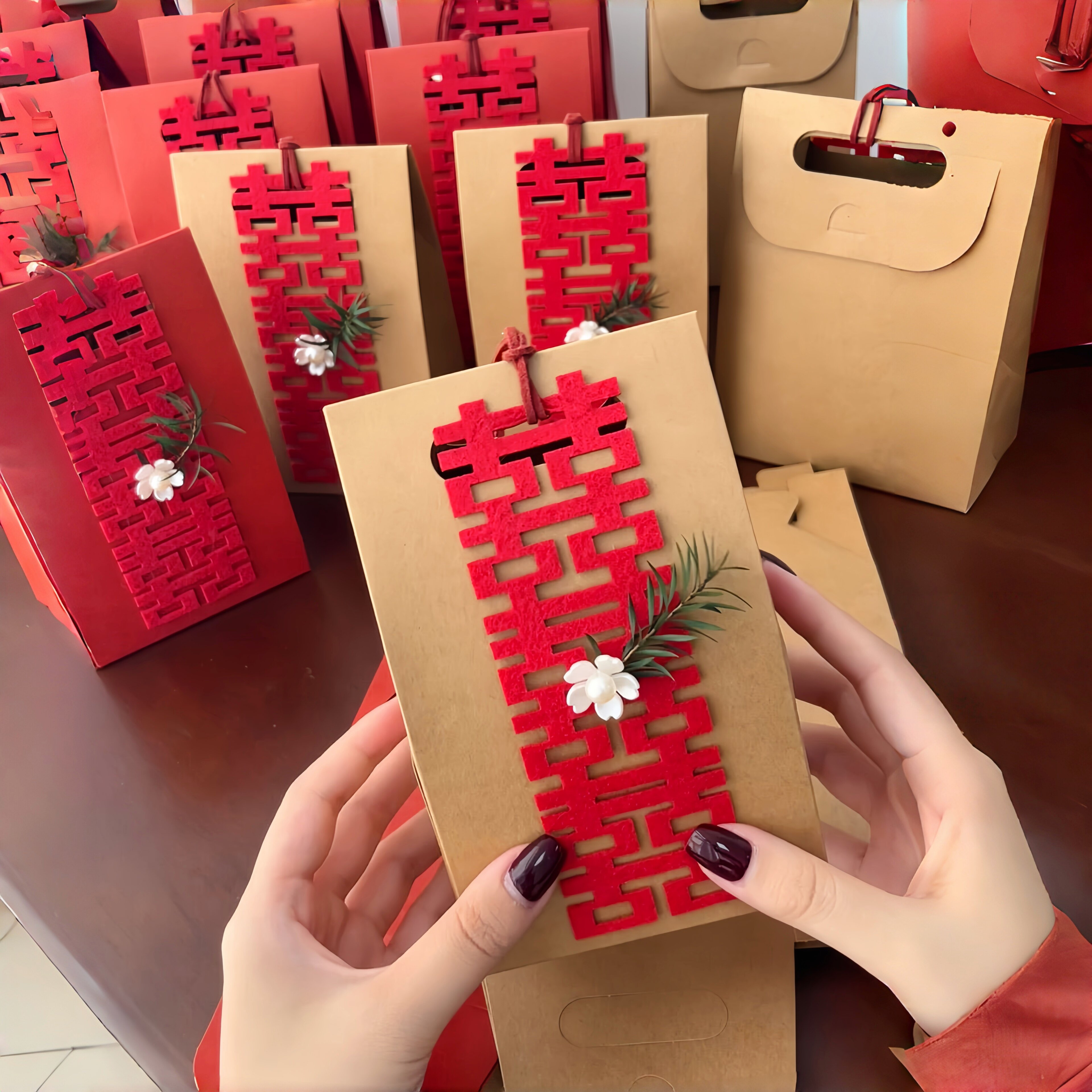 牛皮纸加厚喜糖盒结婚订婚专用手提新中式高级感创意糖盒宴席回礼