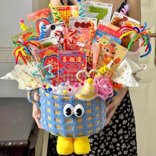暴富小怪兽抱抱桶手工diy材料包彩票花束七夕情人节礼物送女朋友