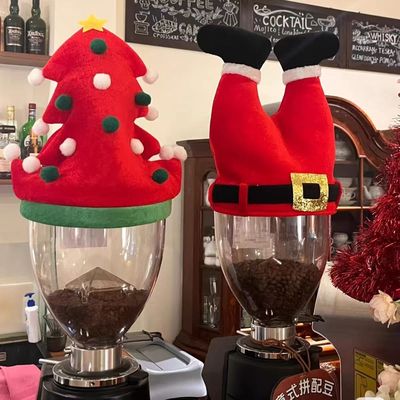 咖啡机圣诞节圣诞帽裤腿装饰品奶茶店磨豆机氛围感打卡拍照小道具