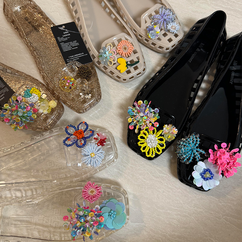 韩版果冻鞋女2025新款透明水晶鞋夏季外穿韩国配饰浅口单鞋洞洞鞋