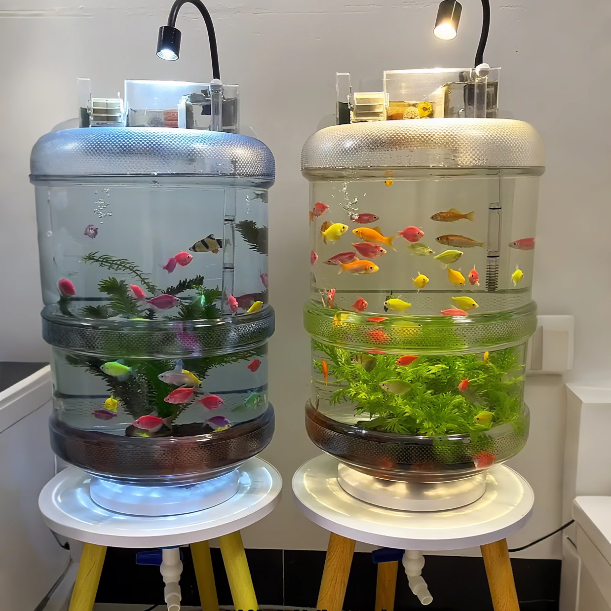 矿泉水桶改鱼缸家庭生态缸创意透明底部排水观赏手工落地式鱼缸