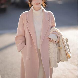 粉色毛呢大衣女中长款2025秋冬季新款小个子韩系毛呢