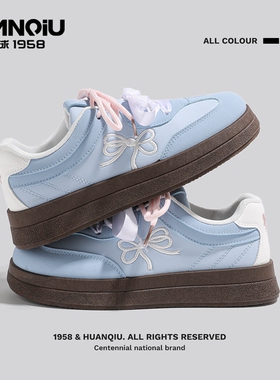 环球蓝色德训鞋女鞋春季新款小白鞋复古休闲板鞋原创百搭泡芙鞋女