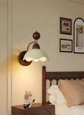 美式桃复古白蛋壳灯卧室床头灯中85583古日式胡蜡木壁实木背景墙