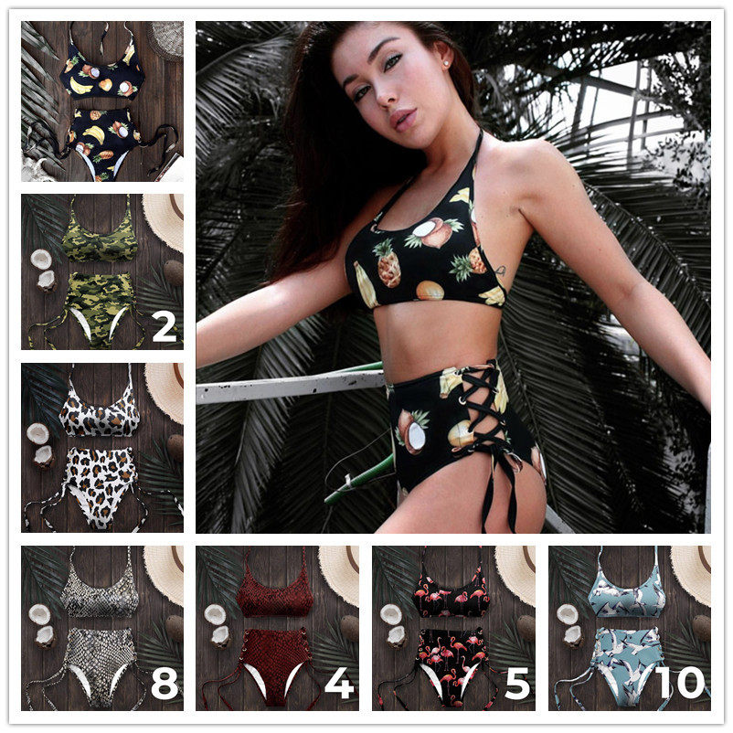 2020欧美比基尼大码高腰印花泳衣泳装Large size bikini swimsuit