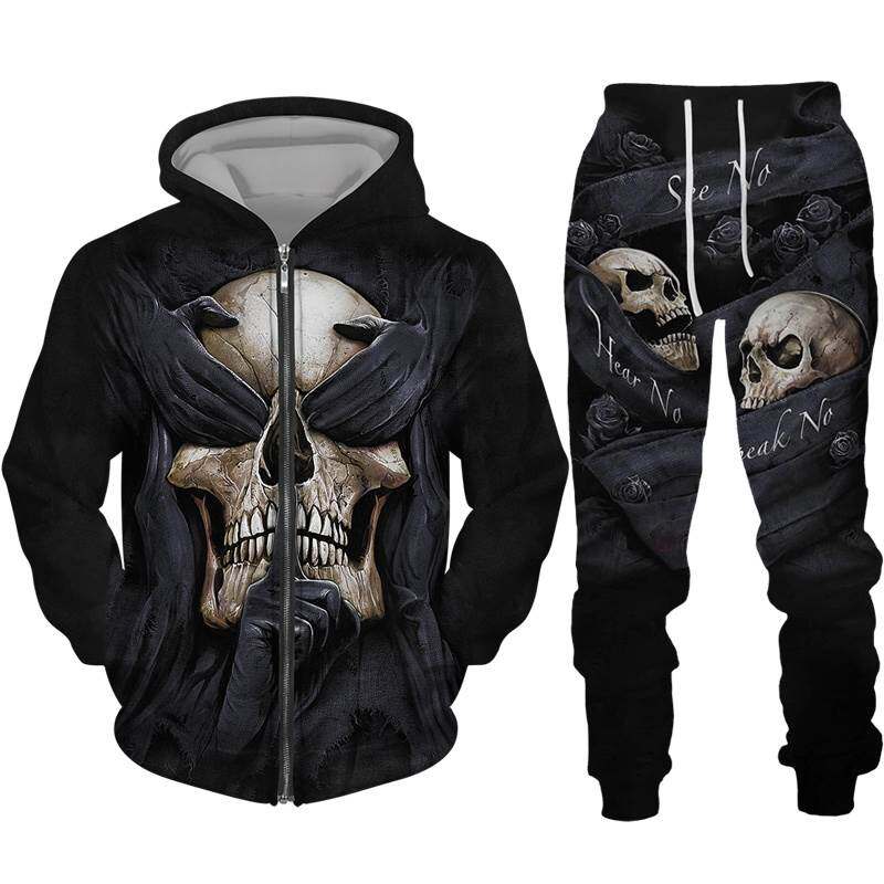 3D printed zipper hoodie set for men3D印花拉链连帽卫衣套装男