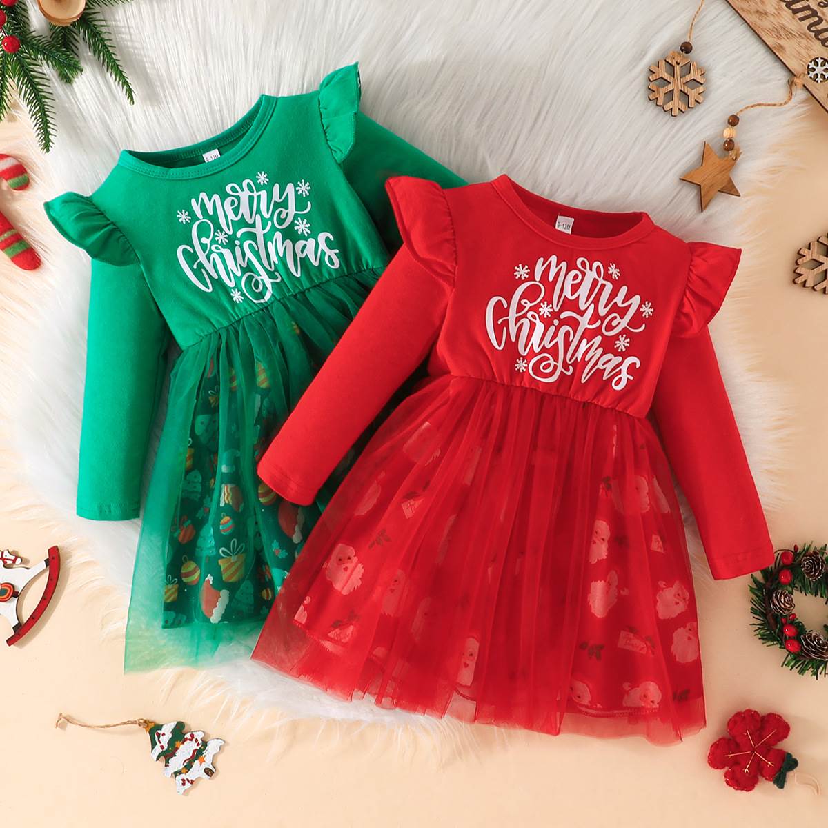 Infant and toddler dress Christmas mesh dress圣诞连衣裙子