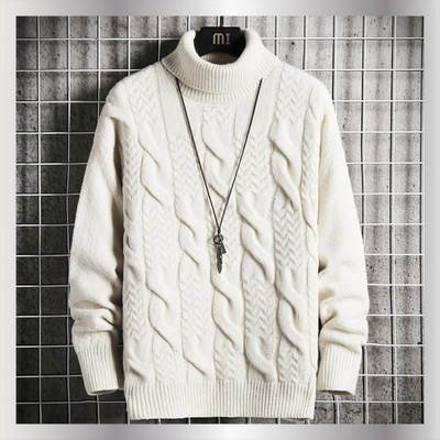 Turtleneck Sweater Men Winter Plaid Pullover Coats Shirts