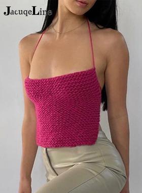 Knitted Tank Top for Women Summer Sexy Backless Halter Camis