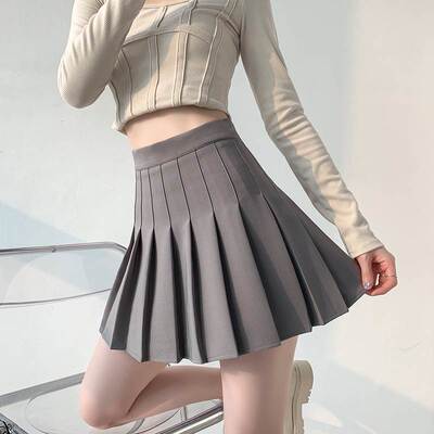 Pleated skirt female summer white skirt灰色西装半身裙