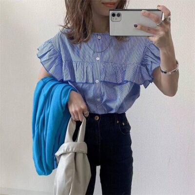 日系夏装新款女装条纹波