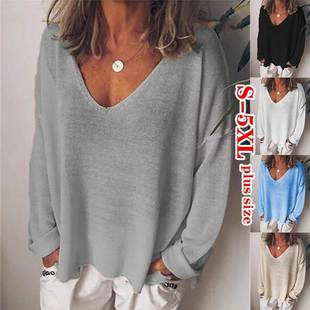 Casual V-neck long sleeve T-shirt for women下装消失t恤
