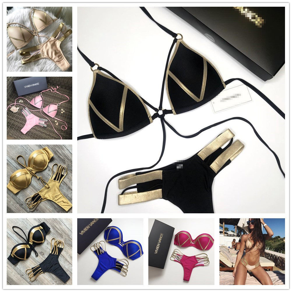 2022烫金拼接黑色比基尼性感泳装泳衣套装Split bikini swimsuit