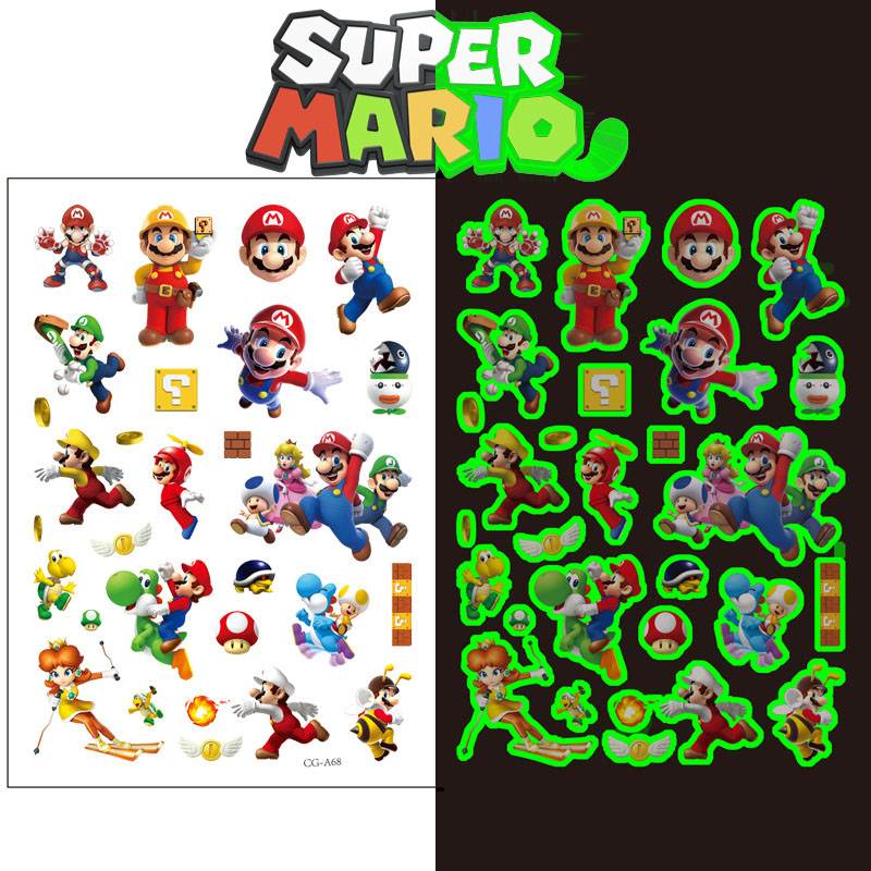 Super Mario Bros Luminous Tattoo Stickers Kawaii Anime Figur