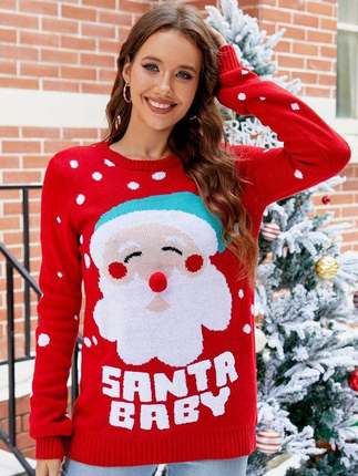 Women's Santa Claus Pullover Sweater Red Sweater圣诞毛衣