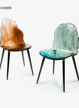 Gilda B餐椅聚碳酸酯手工椅设计师艺术餐椅不锈钢花瓣透明洽谈椅