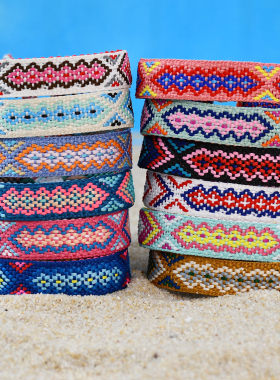 那英同款多层叠戴编织手链彩色几何图案手工制作男女波西米亚民族