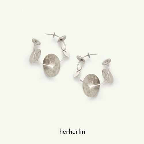 herherlin【新品】原创设计月相连鼓锤纹耳圈小众高级感气质耳环