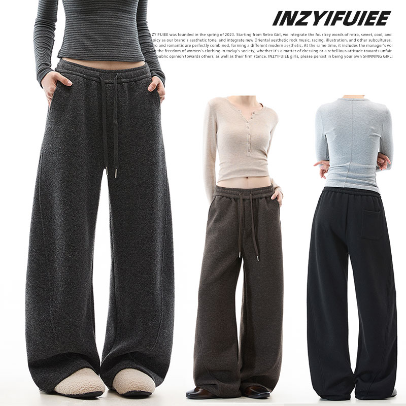 加厚休闲羊毛阔腿卫裤