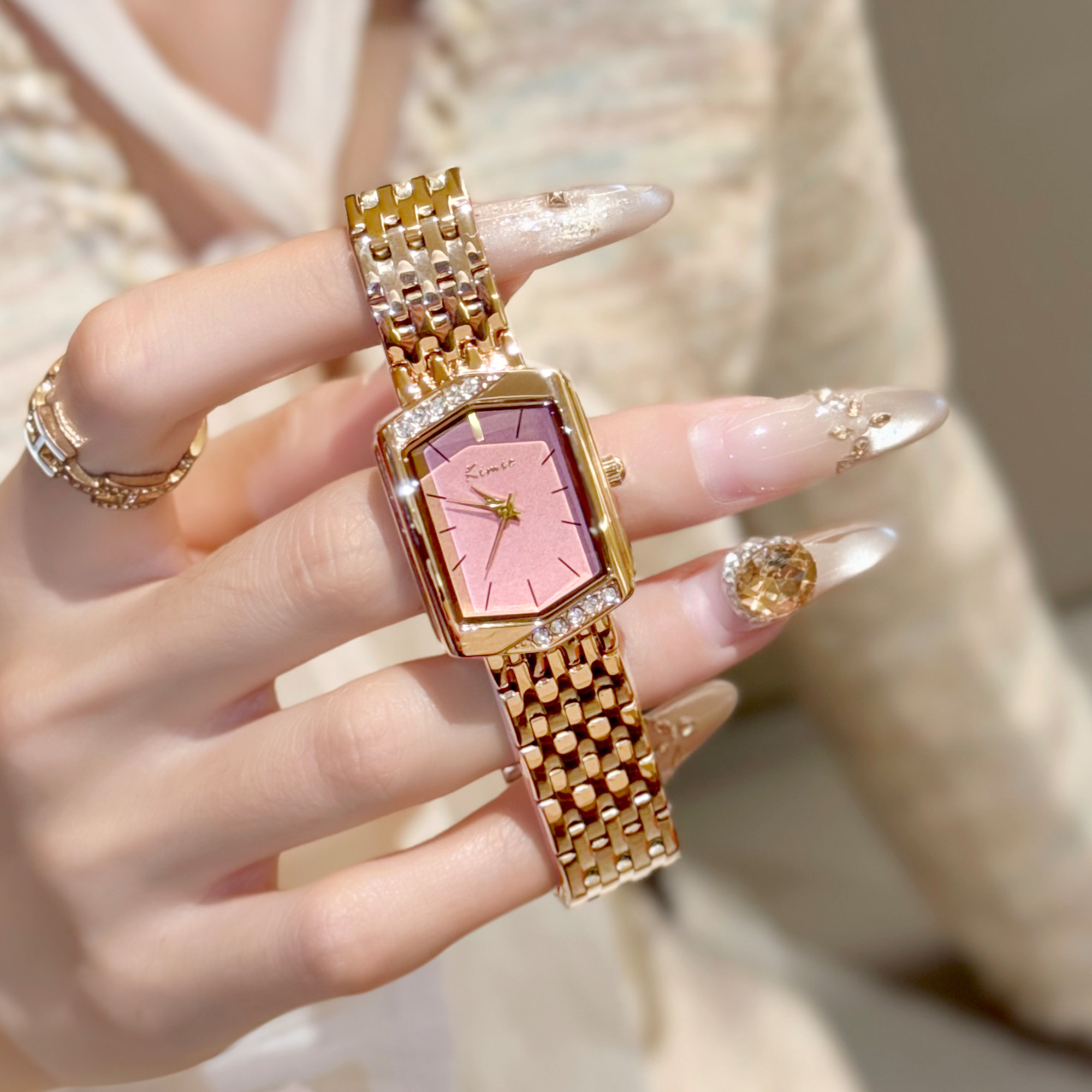 金米欧轻奢镶钻手表女士小方表