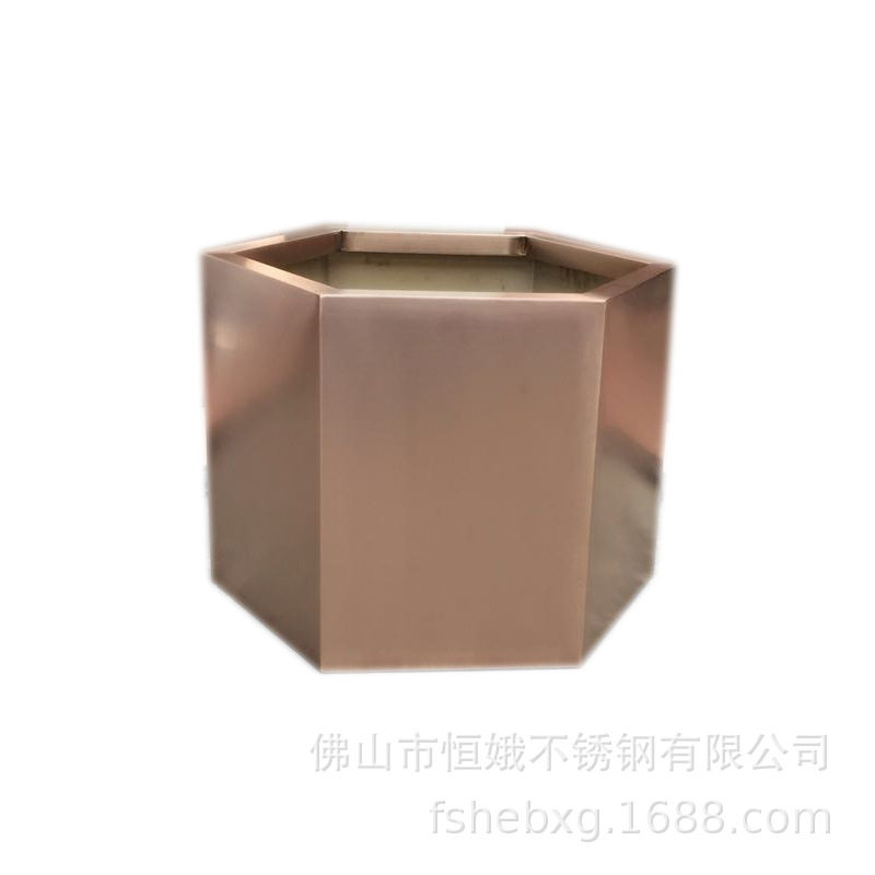 66312 不锈钢金黄色金属花盆 圆柱形带脚花盆 不锈钢花桶i.
