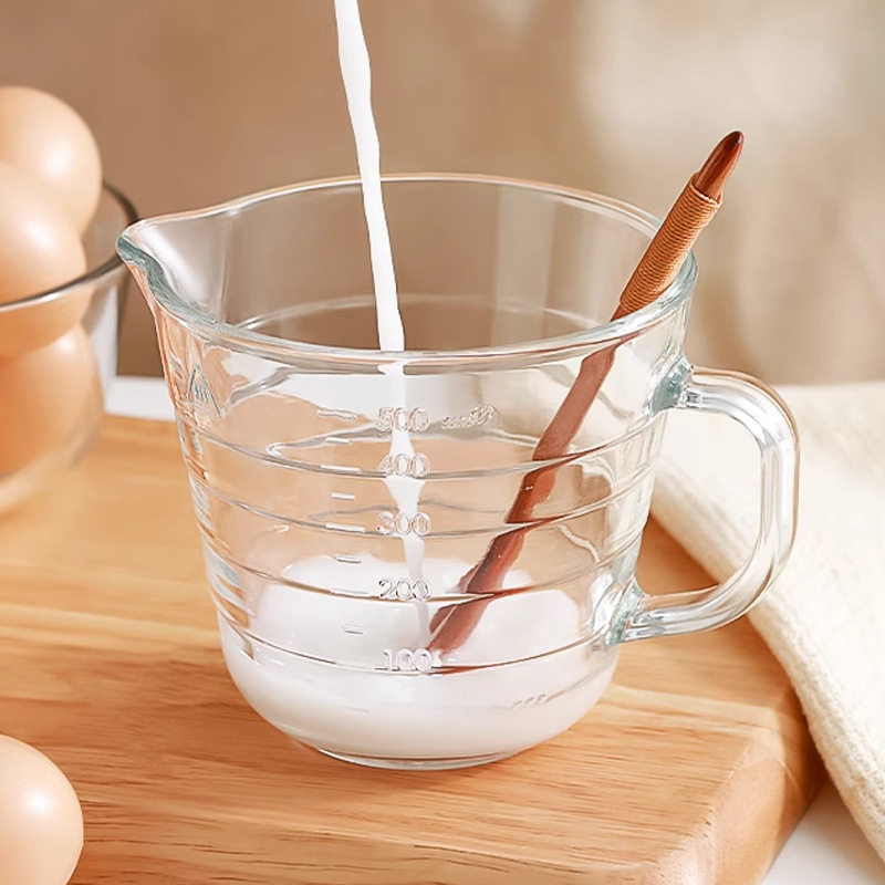 现代简约透明烘焙量杯可碗料理带微波手柄玻璃杯手工烘焙厨房家用