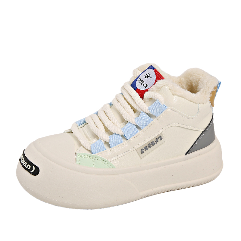 冬季小白鞋女加绒加厚冬鞋百搭板鞋冬天高帮女鞋厚底外穿棉鞋冬