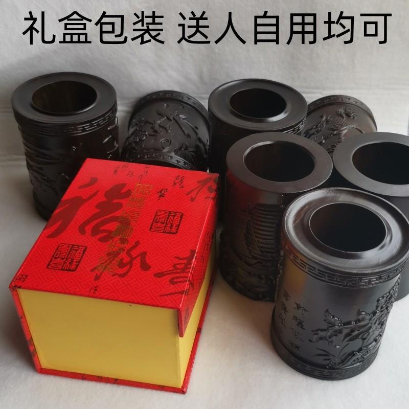 墨上花开黑檀木笔筒木刻工艺品复檀木文房四宝办公室桌古面实摆雕