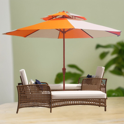 双顶中柱伞拼色拼手摇遮阳酒吧店奶茶庭院花园太阳伞色可印刷户外