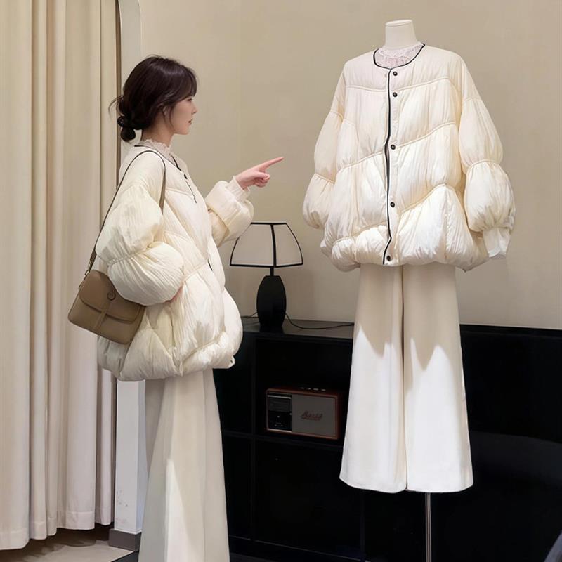 巨好看的冬装一整套大码胖mm高级感加厚面包服棉衣外套休闲裤套装